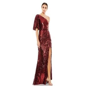 Mac Duggal 93540 One-Shoulder Sequin Column Gown Dress Burgundy Red Size 10 FLAW